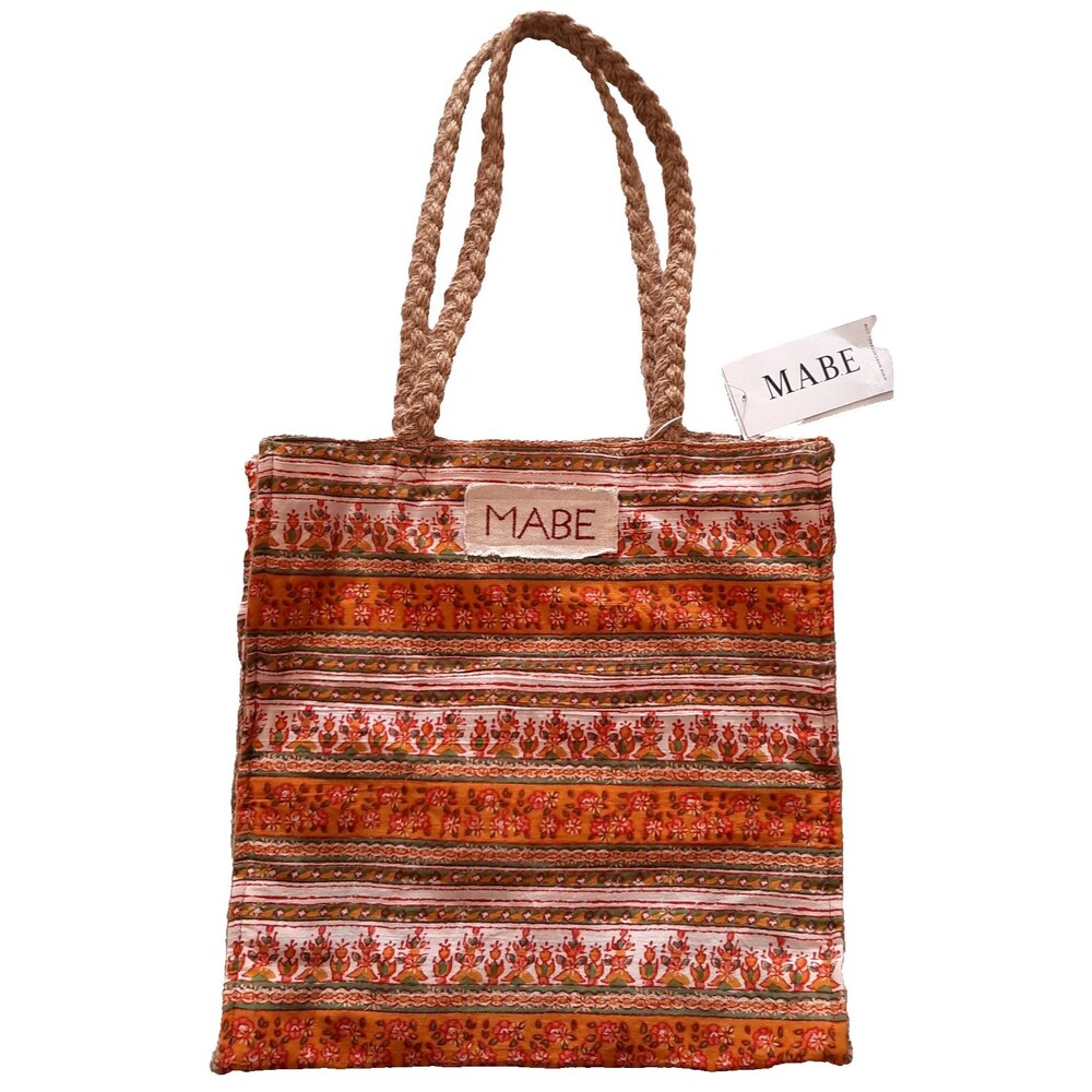NWT MABE M.A.B.E. Mari Tote - FLORAL SCARF HANDLE BAG PURSE Jute Burlap Market